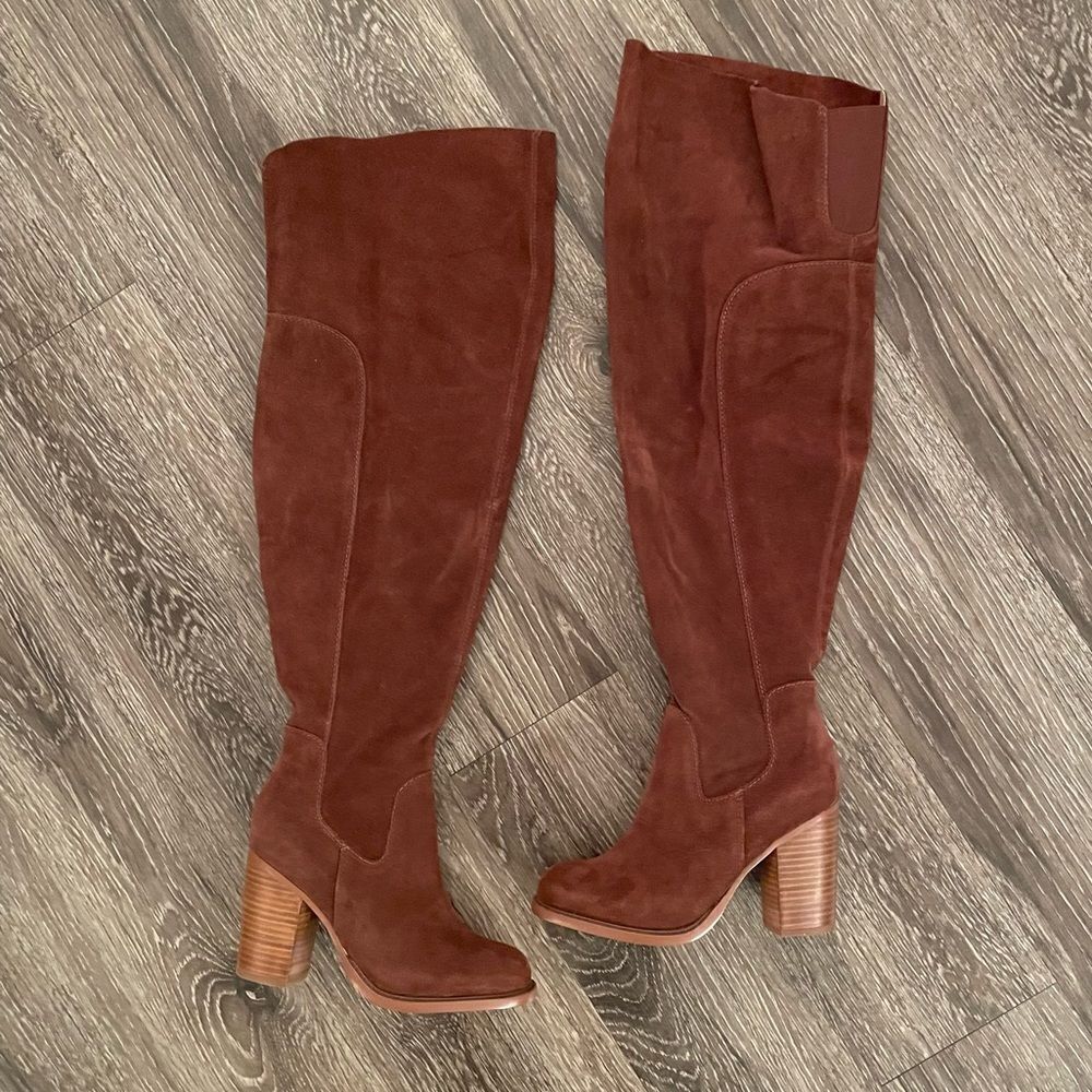 Kelsy Dagger Brooklyn Logan Wide Calf Over the knee Suede Boots CoffeeBean Color